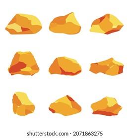 Gold stones vector cartoon set isolated on a white background.