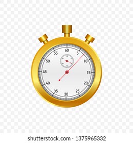 Gold Stop watch. Old mechanical stopwatch. Vector stock illustration.