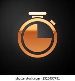 Gold Stopwatch icon isolated on black background. Time timer sign. Vector Illustration