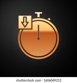 Gold Stopwatch icon isolated on black background. Time timer sign. Chronometer.  Vector Illustration