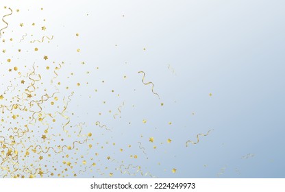 Gold Streamer Decoration Vector Gray Background. Swirl Confetti Illustration. Ribbon Fun Invitation. Golden Shiny Plant.