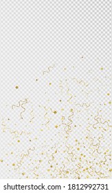 Fondo transparente del vector de papel Gold Streamer. Plantilla Serpentina de Navidad. Diseño De Decoración De Confetti. Afiche brillante dorado.