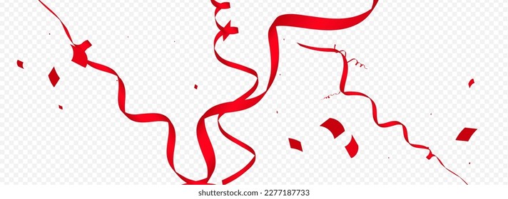 Gold Streamer Swirl Vector Panoramic Transparent Background. Carnival Spiral Poster. Serpentine Fun Design. Burgundy and Luxury Isolated Template.