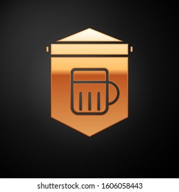 Gold Street signboard with glass of beer icon isolated on black background. Suitable for advertisements bar, cafe, pub, restaurant.  Vector Illustration