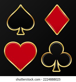 Gold Stroke Card Suits Set for Poker and Casino on dark background vector illustration