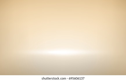 Gold studio background with spotlight gradient and glitter sparks for premium, luxury product shooting. Vector sepia or golden light room with empty floor backdrop