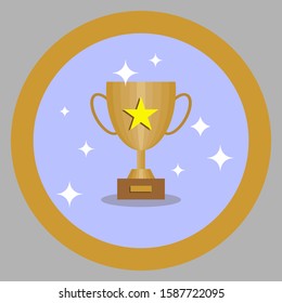 Gold style Flat Cup icon with a star. vector illustration
