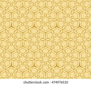 gold style floral illustration. complex geometric pattern of interwoven lines and shapes. seamless texture. for interior design, wallpaper, printing and textiles. vector