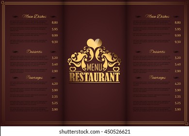 Gold Style Menu Restaurant Cover, Trifold Brochure Design