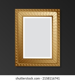 Marco vacío vintage de estilo dorado sobre fondo negro. Estilo plano. Ilustración del vector