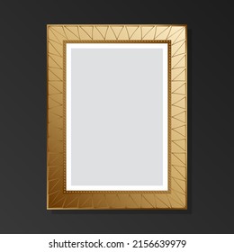 Gold style vintage empty picture frame on black background. Flat style. Vector illustration