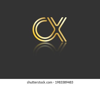 Letras estilizadas doradas en minúsculas C y X con reflexión conectada por una sola línea para el logotipo, el monograma y el diseño creativo. Ilustración vectorial aislada en negro.