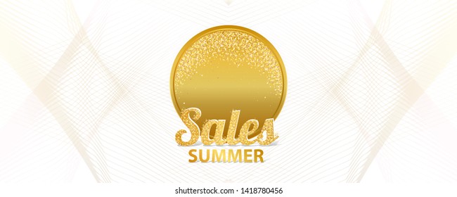 Gold summer background golden sale white elegant vector Illustration. Brilliant jewelry inscription