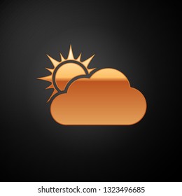 Gold Sun and cloud weather icon isolated on black background. Vector Illustration