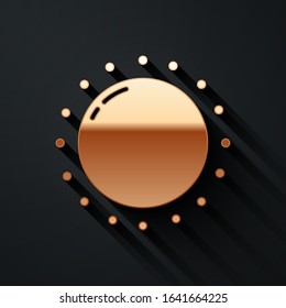 Gold Sun icon isolated on black background. Summer symbol. Good sunny day. Long shadow style. Vector Illustration