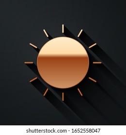 Gold Sun icon isolated on black background. Summer symbol. Good sunny day. Long shadow style. Vector Illustration