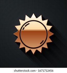 Gold Sun icon isolated on black background. Summer symbol. Good sunny day. Long shadow style. Vector Illustration