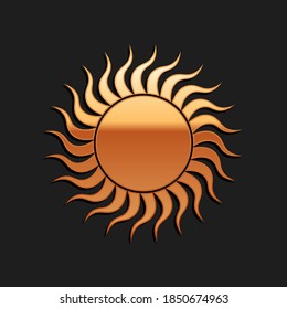 Gold Sun icon isolated on black background. Long shadow style. Vector.