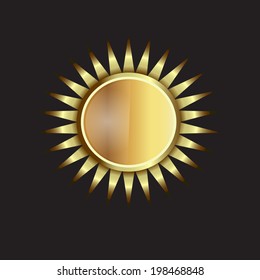 Gold Sun image. Concept of power, luxury, flower. Vector icon 