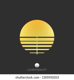 Gold sun logo template, golden gradient logotype, geometric abstract design. Vector illustration.