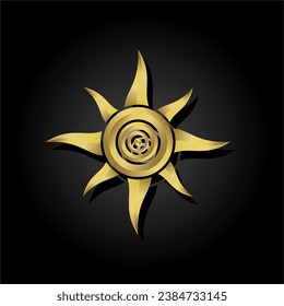 Gold sun luxury logo icon. Abstract golden sunlight isolated on black background. Graphic logo, tarot cards, astrological symbols. Divine, esoteric, sacred, spiritual heavenly sign