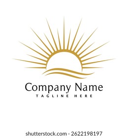 Gold sun and wave logo designs