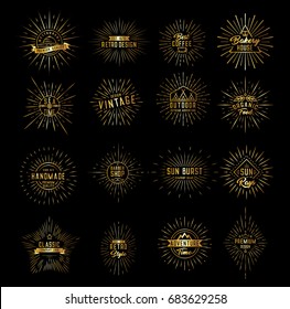 Gold sunburst  logo and emblems set.