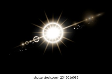 La luz solar dorada brilla en el fondo negro. Ilustración vectorial. Imagen de archivo.