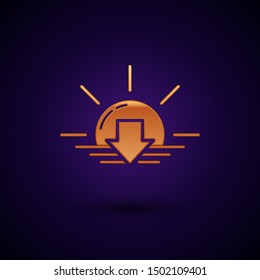 Gold Sunset icon isolated on dark blue background.  Vector Illustration