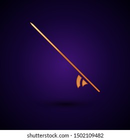 Gold Surfboard icon isolated on dark blue background. Surfing board. Extreme sport. Sport equipment.  Vector Illustration