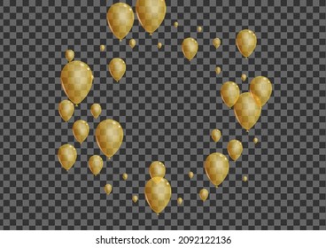 Gold Surprise Background Transparent Vector. Ballon 3d Card. Golden Celebrate Balloon. Confetti Art Set.