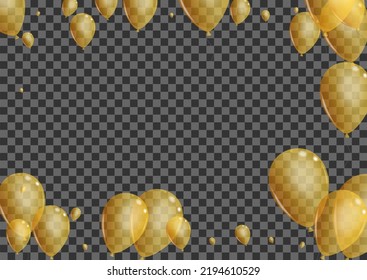 Gold Surprise Background Transparent Vector. Balloon Happy Card. Golden Gift Air. Helium Symbol Set.