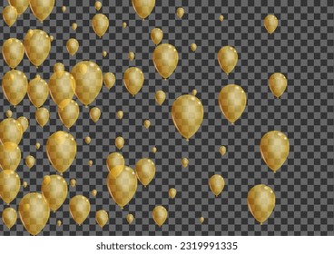 Gold Surprise Background Transparent Vector. Air Celebration Frame. Yellow Rainbow Baloon. Ballon Party Banner.