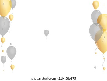Gold Surprise Background White Vector. Baloon Concept Border. Gray Ceremony Ballon. Air Celebrate Design.