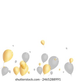 Gold Surprise Background White Vector. Confetti Present Design. Gray Fest Ballon. Air Sphere Template.