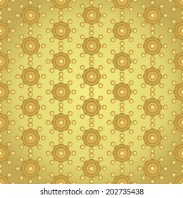 Gold sweet flower and circle pattern on pastel background. Vintage blossom and dot seamless pattern style for cute or modern design.