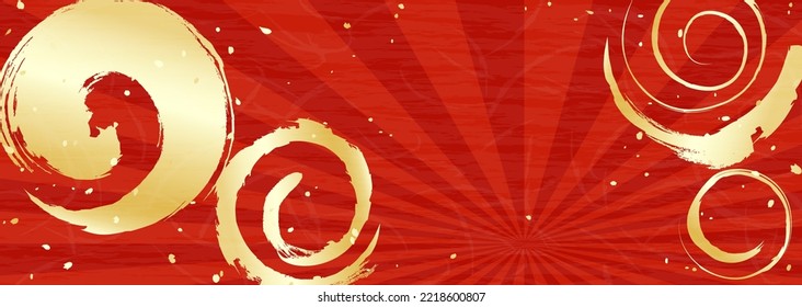 A Gold Swirl Pattern On A Red Background, A Background Material With A Traditional Japanese Paper-like Texture