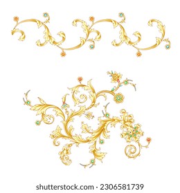 Gold swirl set of vintage patterns, cliparts, frames