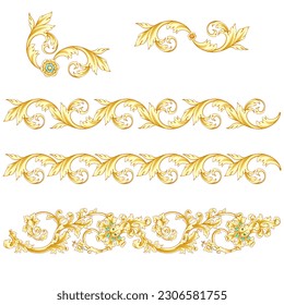 Gold swirl set of vintage patterns, cliparts, frames