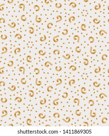 Gold swirls and dots kaleidoscope seamless repeat vector pattern.