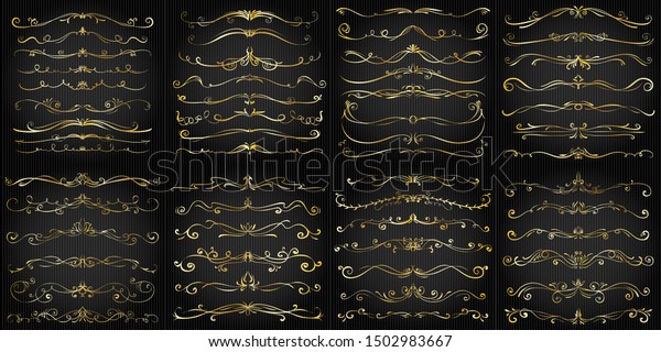 gold swirls hand drawn vector gold ornate\
swirling draw antique manuscript flourish design component edge\
border dividers series for ceremonial reception and invitation card\
gold swirls line\
classical
