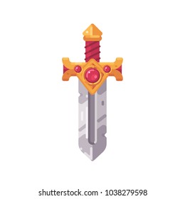 Gold sword flat icon. Precious fantasy game weapon item flat illustration