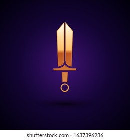 Gold Sword for game icon isolated on dark blue background.  Vector Illustration