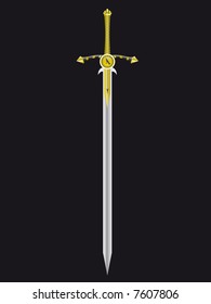 Gold sword of the king - the soldier in a vector