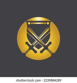 Gold Sword War Defend Logo Vector Illustration With black Background