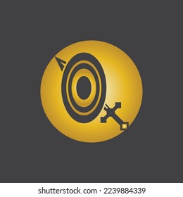 Ilustración del vector con logotipo de defensa de la guerra de espadas doradas con fondo negro