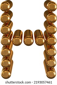 Gold symbol made of 3d cylinders. letter h