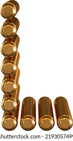 Gold symbol made of 3d cylinders. letter l