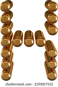 Gold symbol made of 3d cylinders. letter k