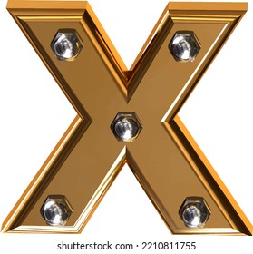 Gold symbol with metal bolts. letter x
